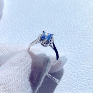 Blue Princess Cut Swarovski CZ 925 silver ring